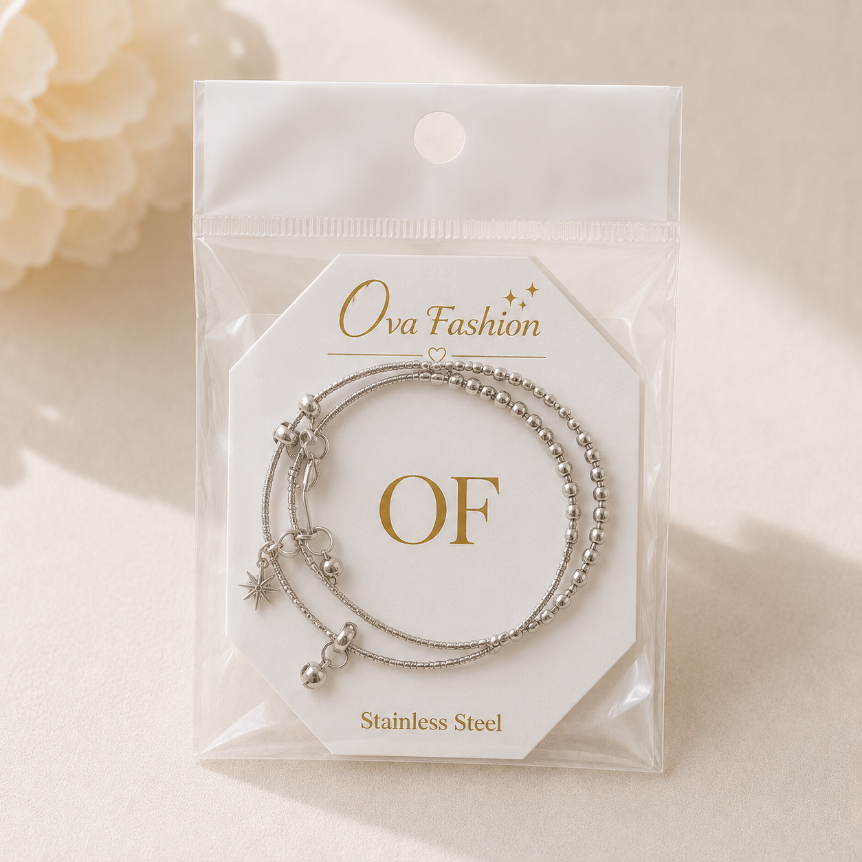 Ova Fashion Silver Charm Layer Bracelet Set