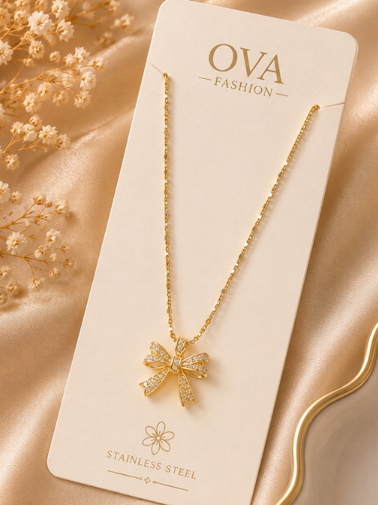 Golden Crystal Bow Necklace