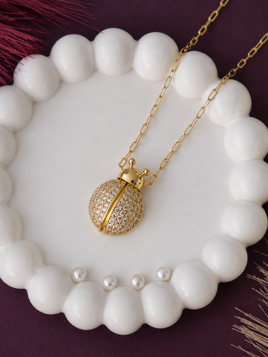 Golden Ladybug Crystal Necklace
