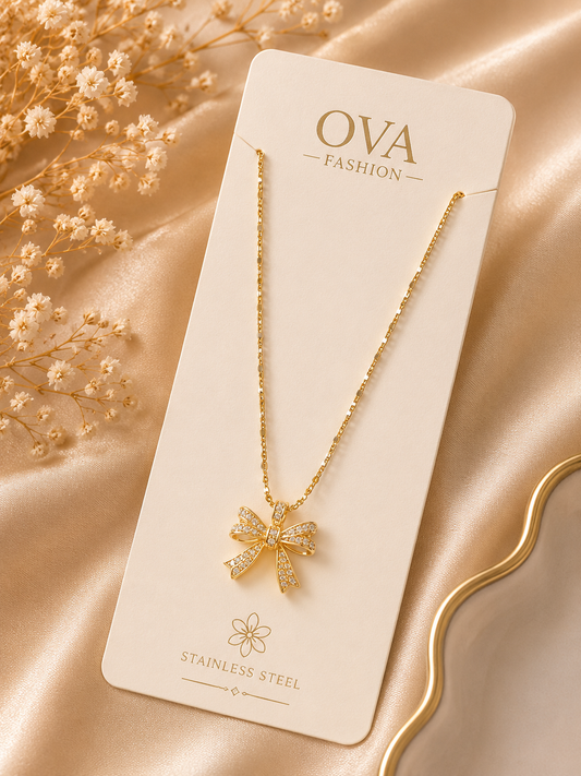 Golden Crystal Bow Necklace