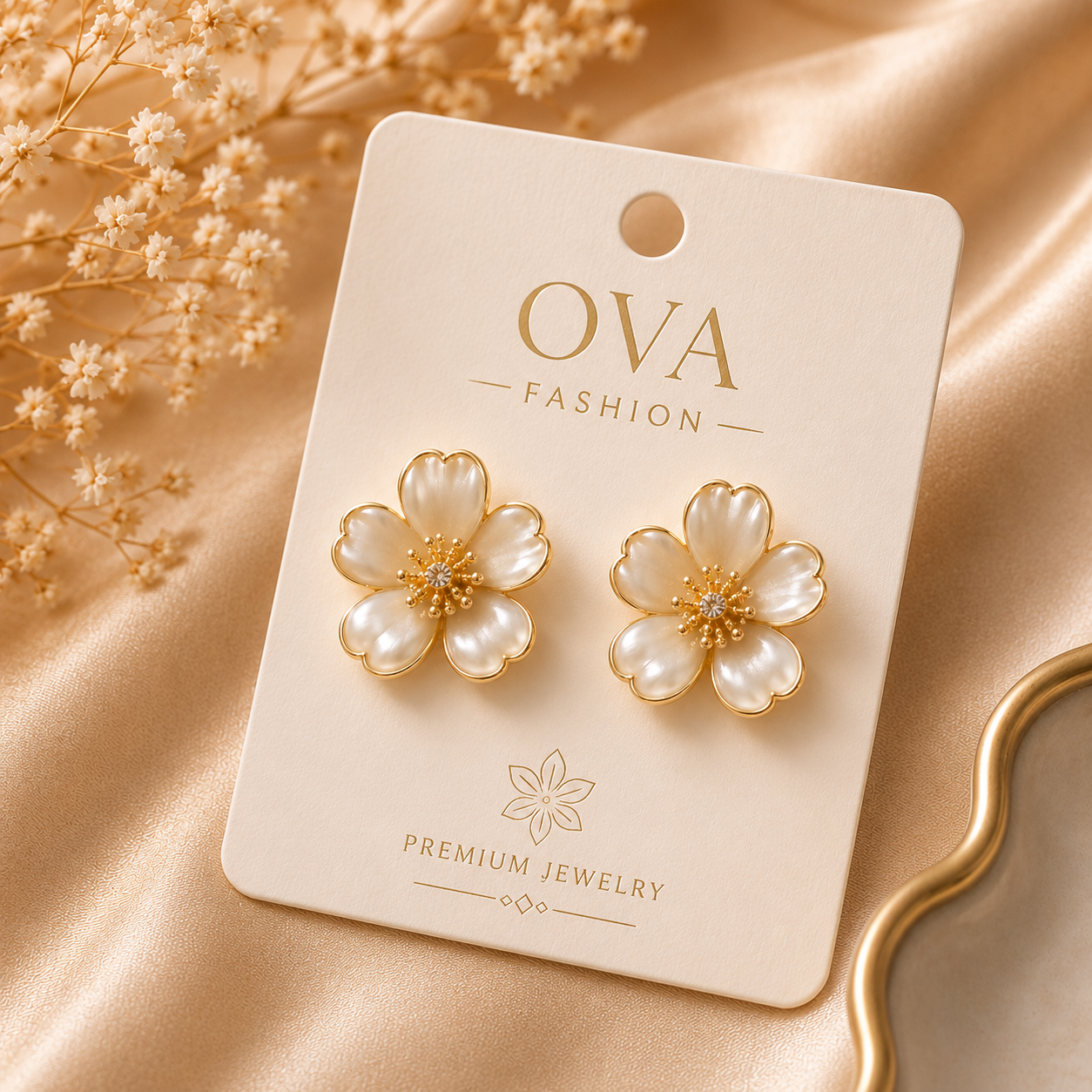 Golden Blossom Pearl Earrings