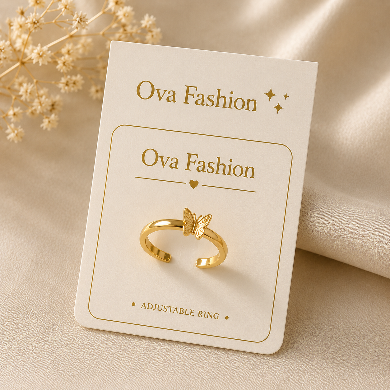 Golden Butterfly Adjustable Ring