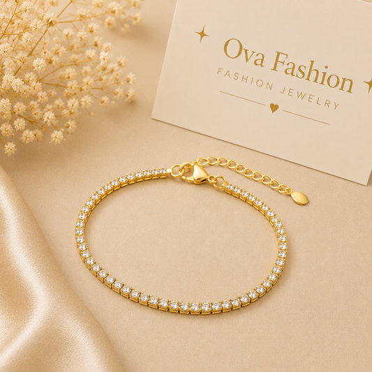 Golden Crystal Tennis Bracelet