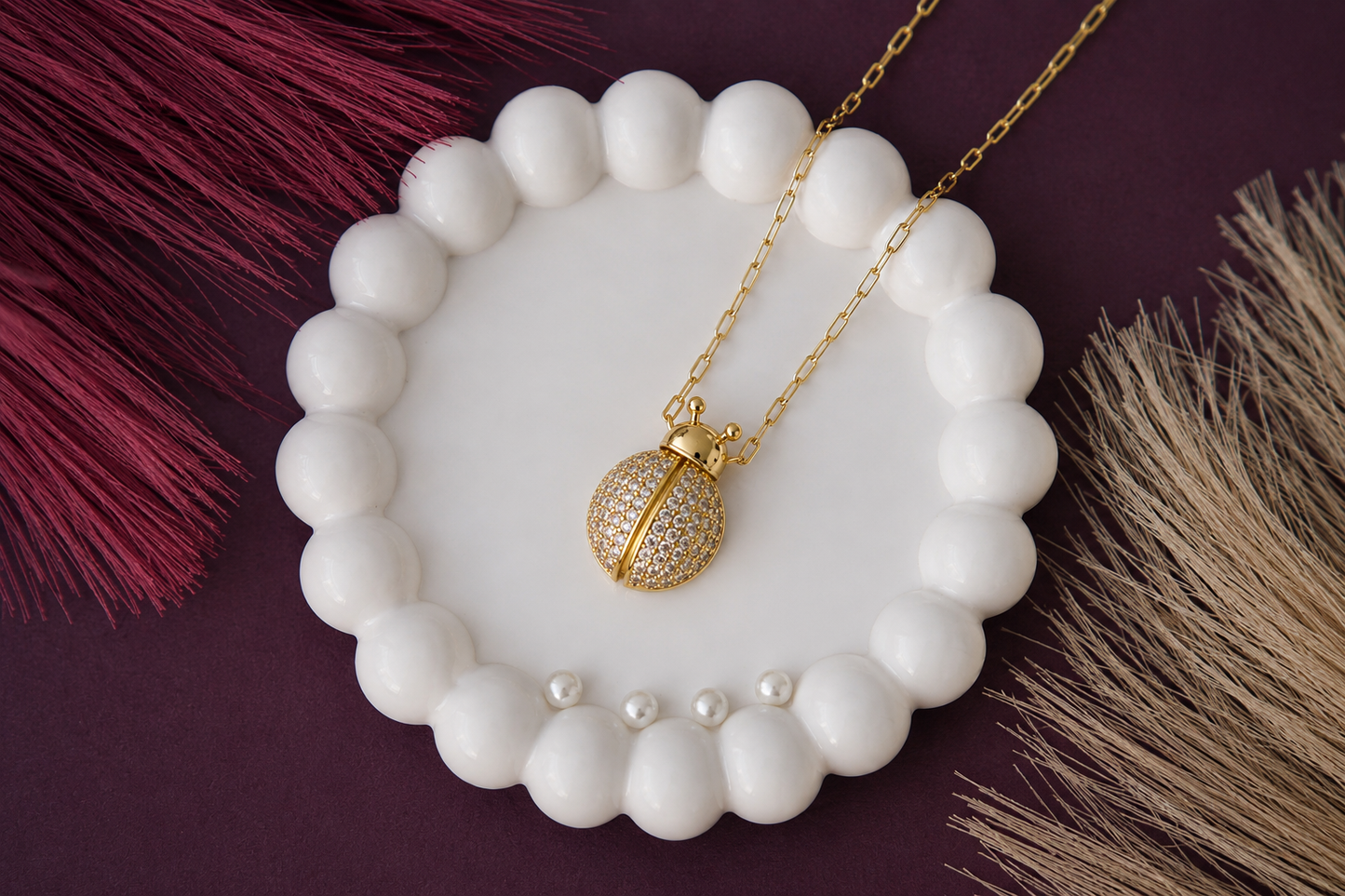 Golden Ladybug Crystal Necklace